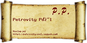 Petrovity Pál névjegykártya
